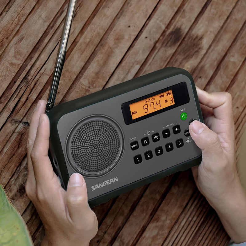 SANGEAN راديو رقمي محمول Sangean PR-D18BK AM/FM مع واقي (رمادي/أسود) - Image 2